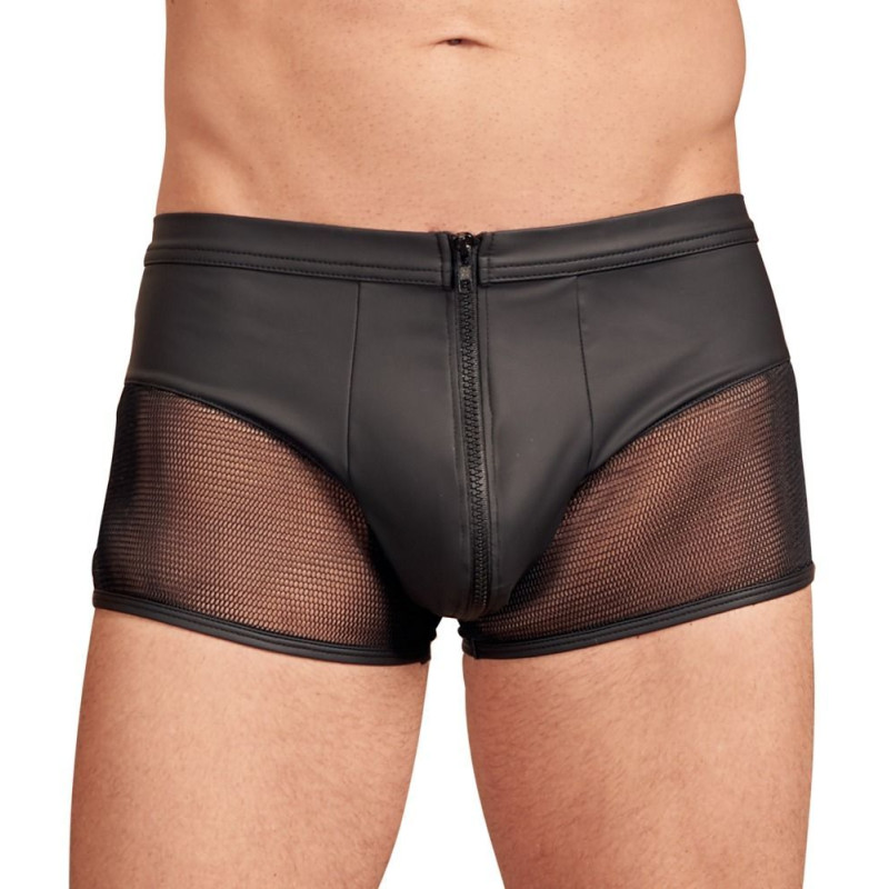 Herren Boxershort mit Reißverschluss in Lederoptik - Schwarz