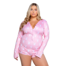 Playboy Lingerie - Slumber Bunny Curvy Onesie - Rosa