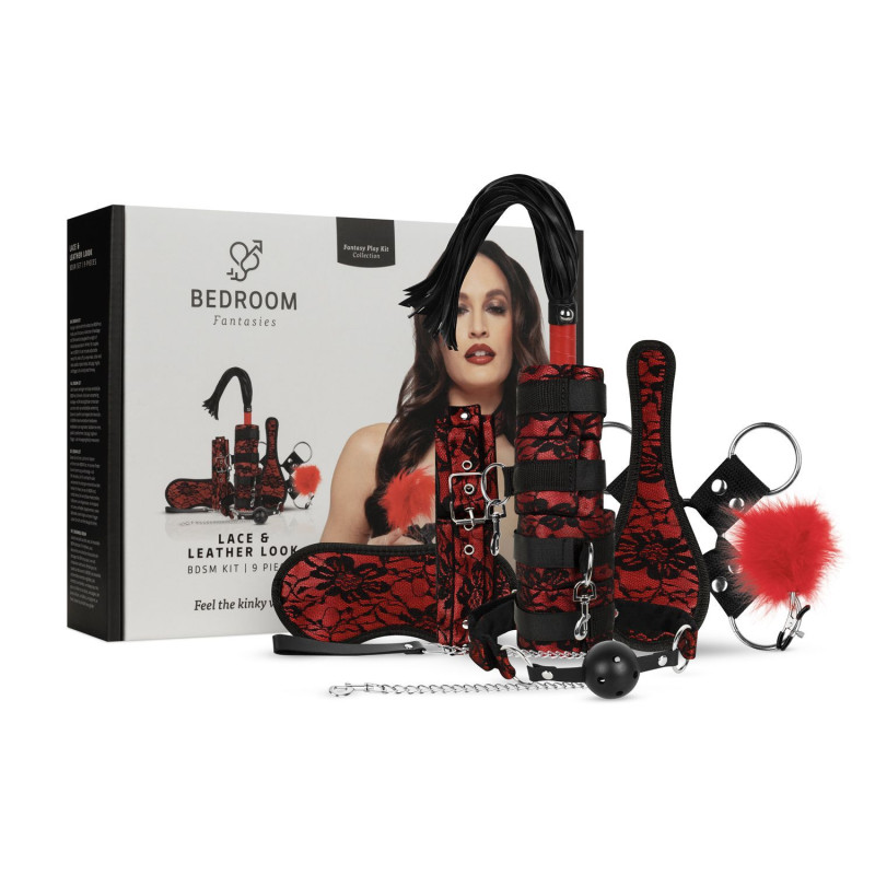 Bedroom Fantasies - Lace & Leather Look - 8-teiliges Bondage Set - Rot