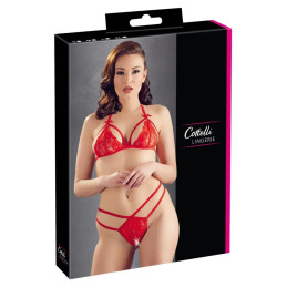 Cottelli Lingerie – Spitzen-Set mit Offenem String – Rot